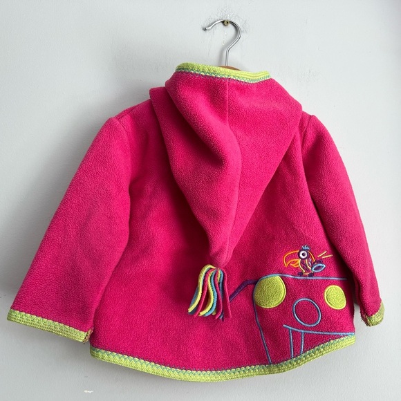 Hanna Andersson 🦒 Sweater Jacket Zip-Up Giraffe Toucan Pink Green Hood 6-12M - Picture 9 of 9